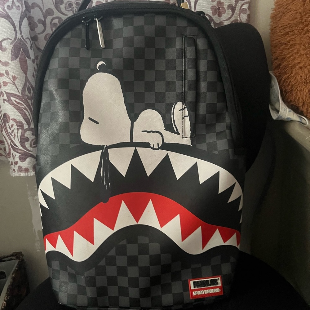 Sprayground Black and Red Shark Face Backpack